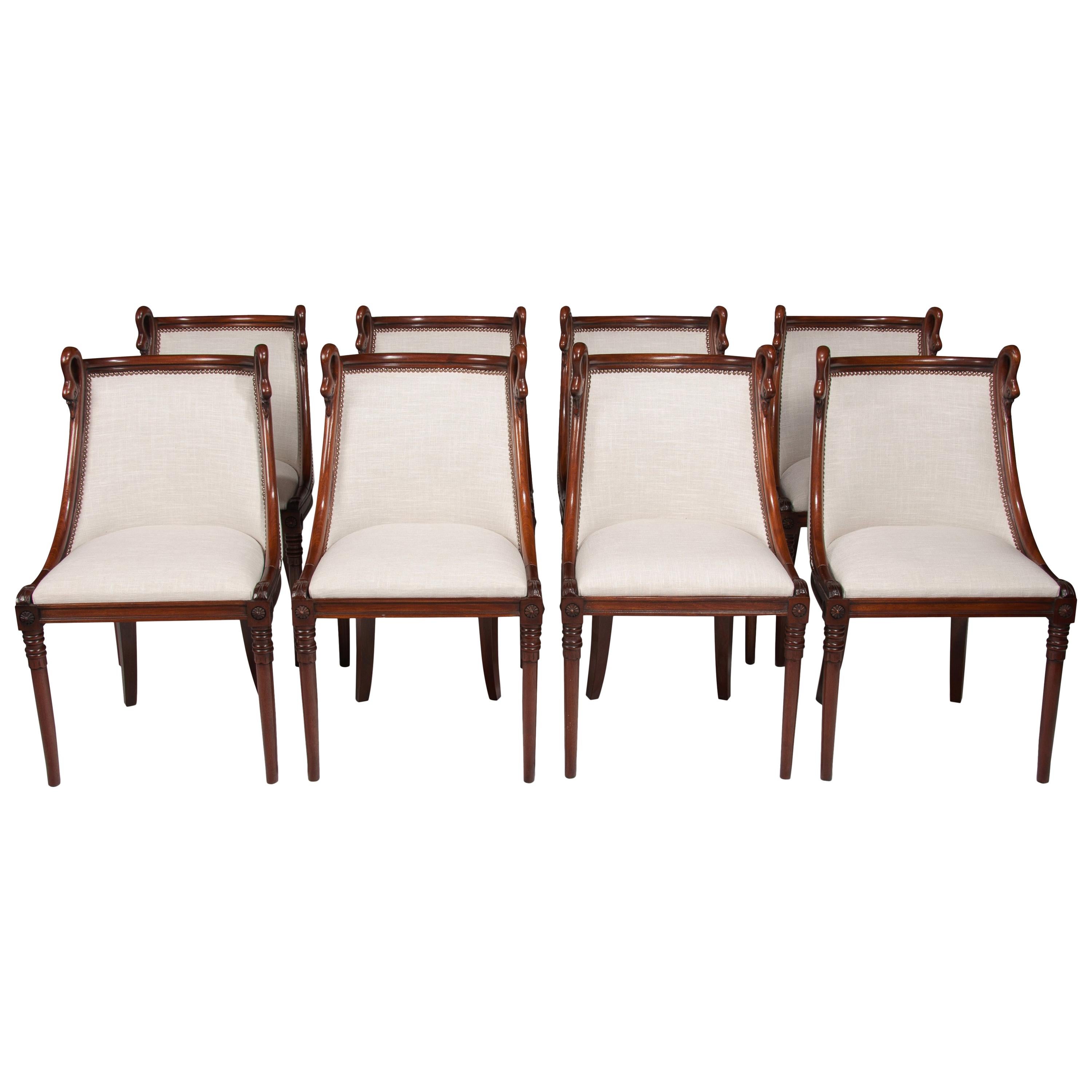 Set of 8 French 19th Century Empire Style Barrel Back Dining Chairs