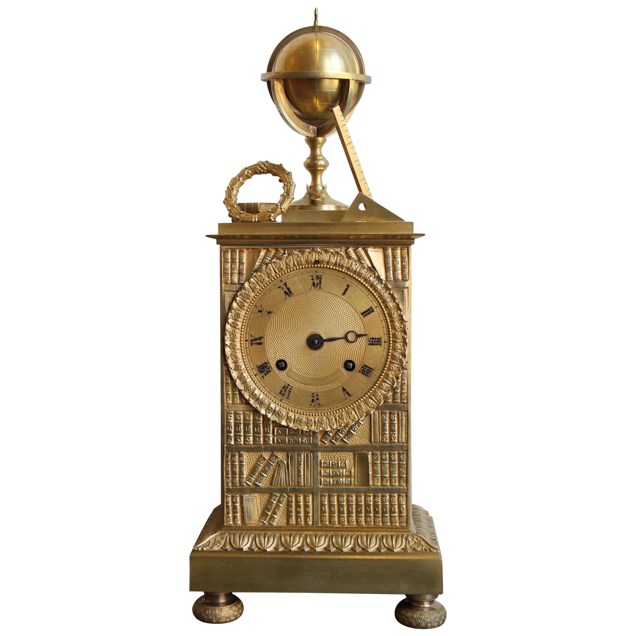 19th Century Gilt Bronze Clock Representing Allegory of Science