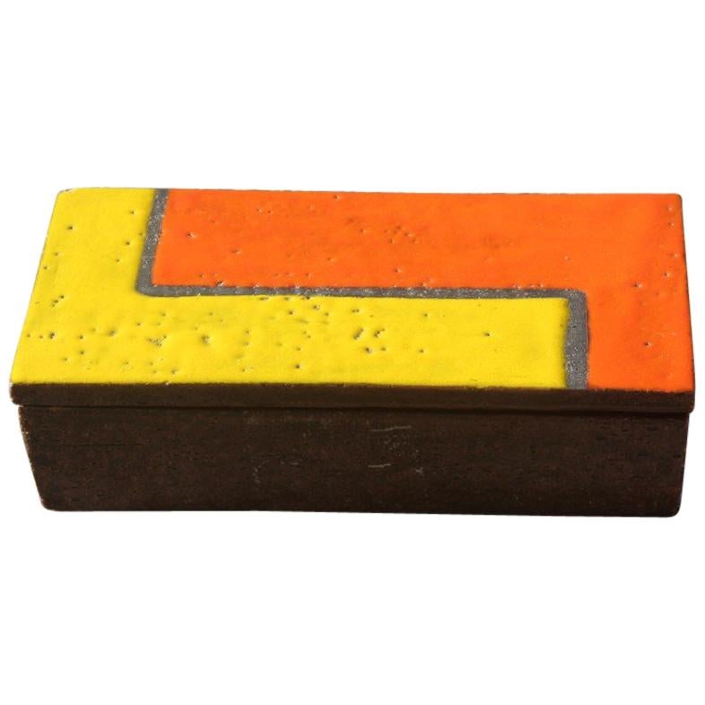 Raymor Bitossi Ceramic Box Mondrian Orange Red Yellow Brown, 1960s