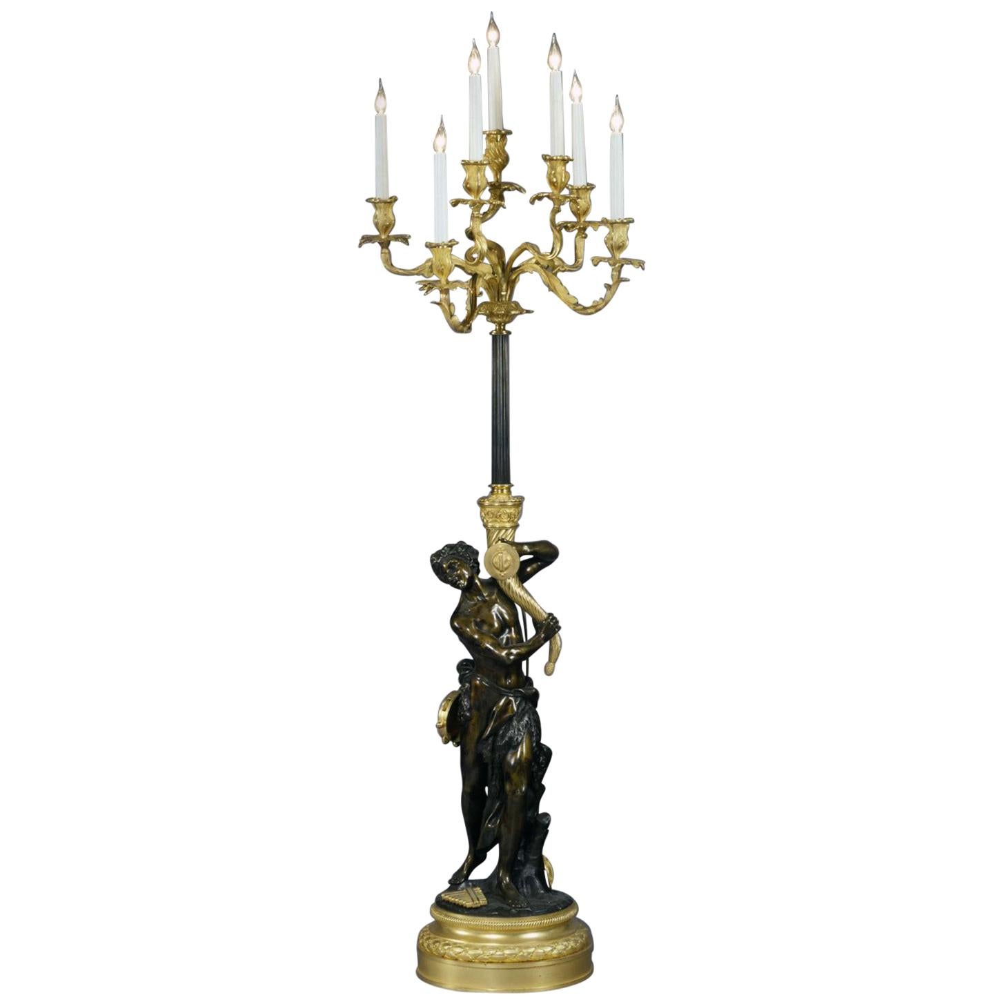 Bronze Floor Standing Candelabrum after a Model by Clodion, circa 1880