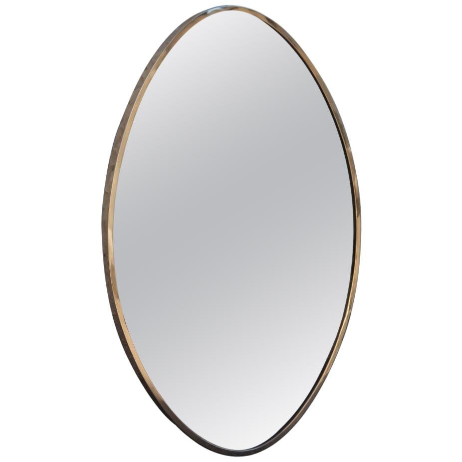 Oval Mid-Century Modern Wall Mirror Italian Design 1950s Brass Edge Gold