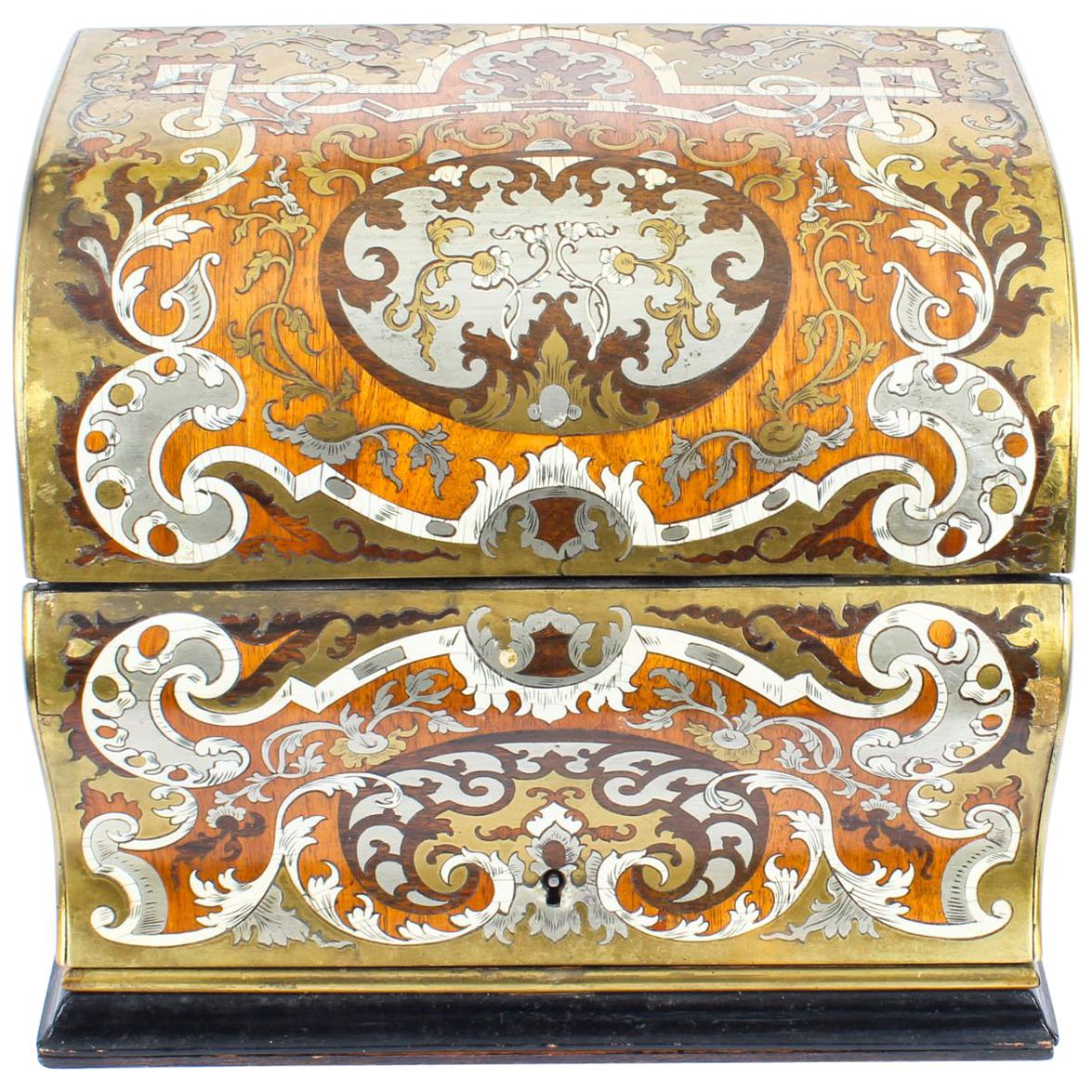 19th Century Gilt Brass Inlaid Fall Front Stationery Casket