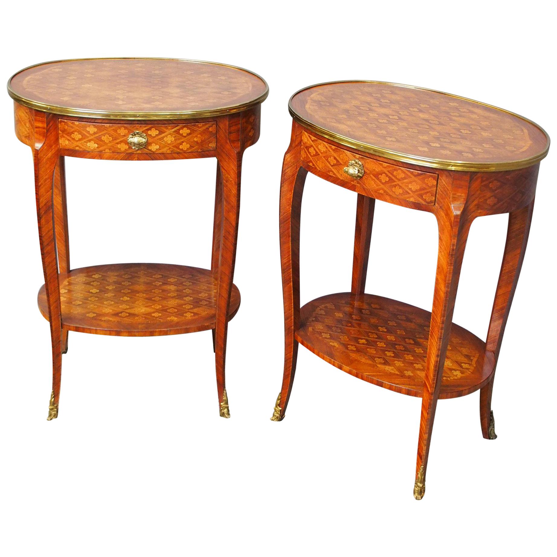 Pair of French Oval Parquetry Kingwood Occasional Tables