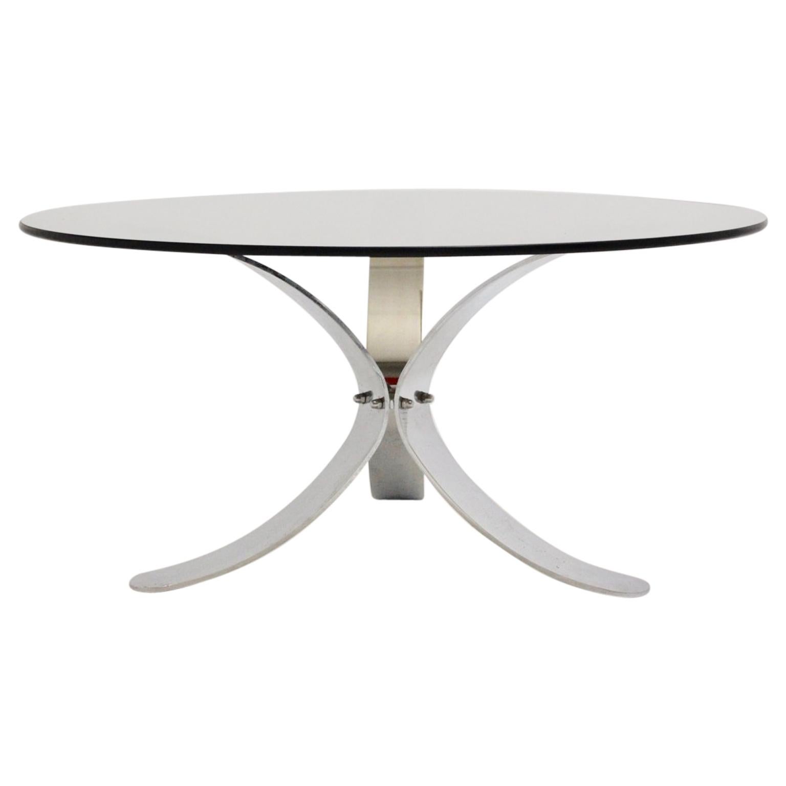 Mid-Century Modern Coffee Table Chromed Metal Smoked Glasstop, Germany