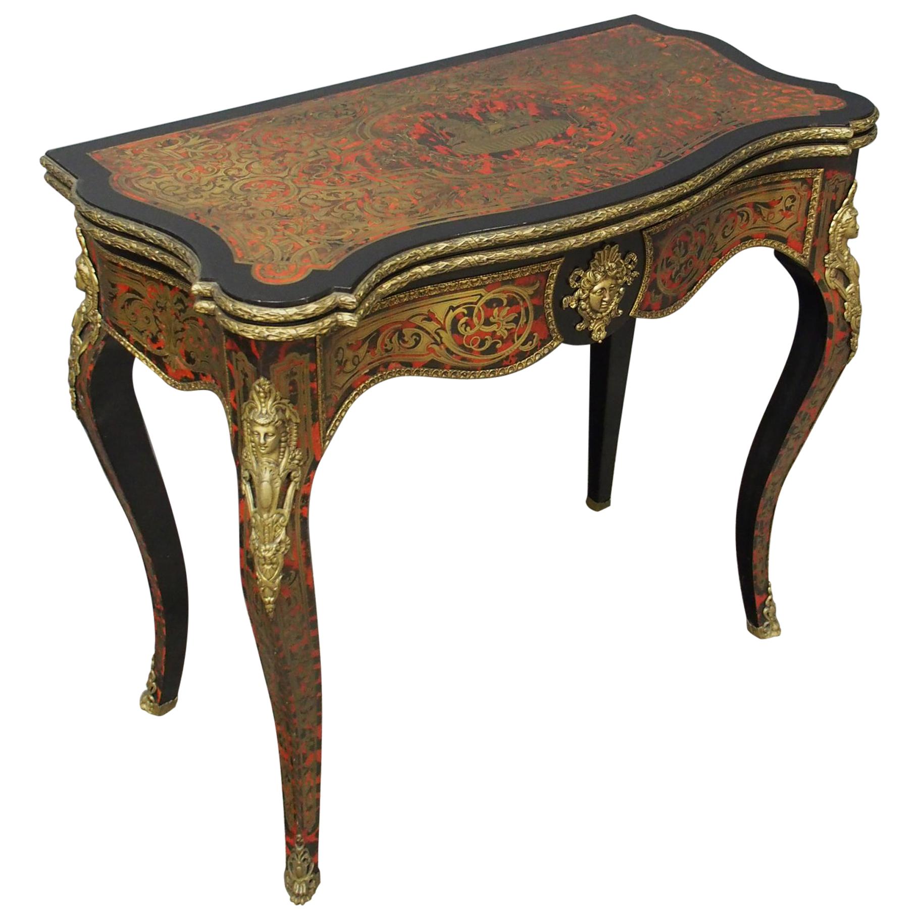 French Boulle Serpentine Front Games Table For Sale