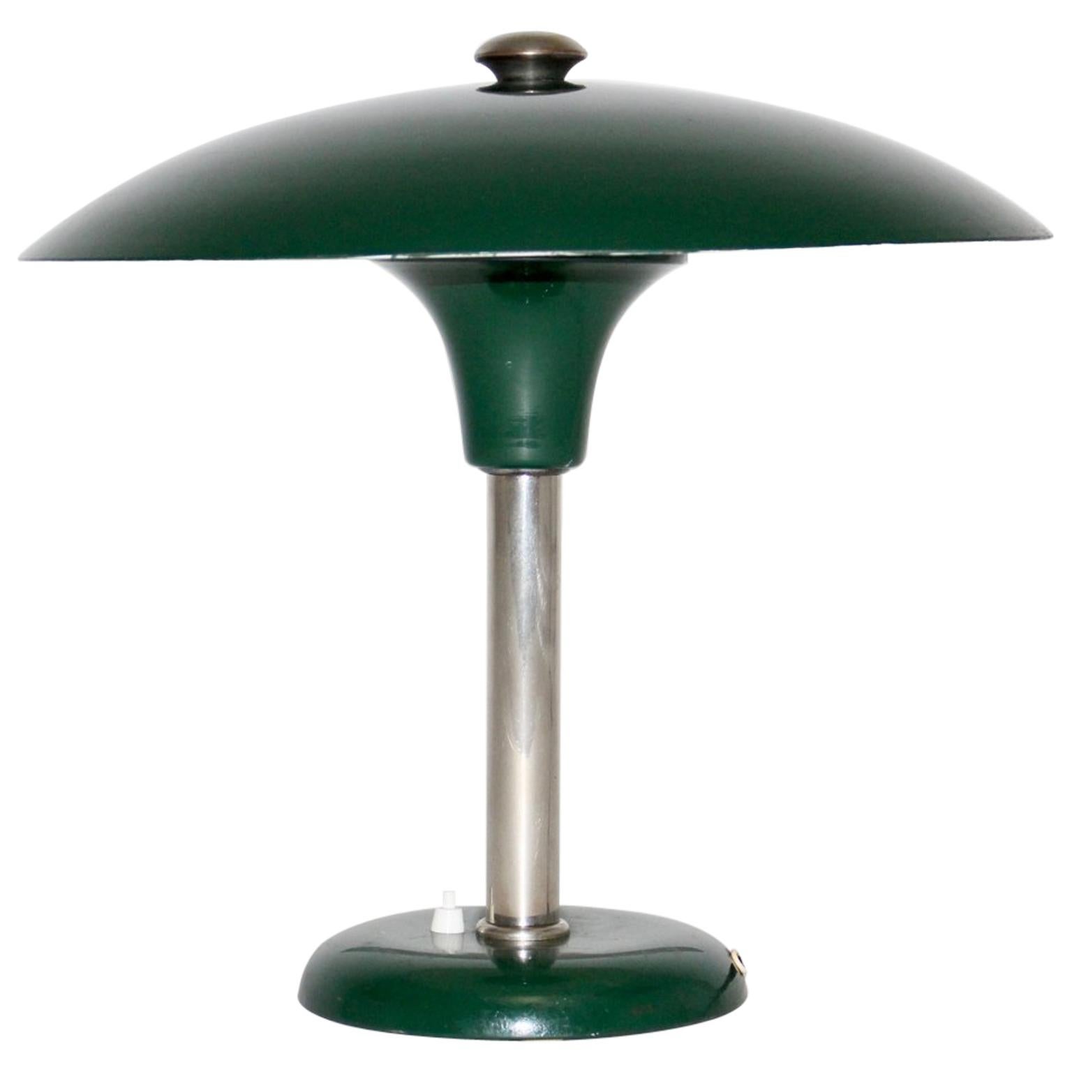 Green Bauhaus Art Deco Vintage Table Lamp Metal by Max Schumacher, 1934, Germany For Sale