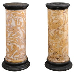 Antique Pair of 19th Century English Plaster Columns/Pedestals w/ Marbleized Decoration