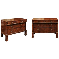 Pair of Empire Italian Walnut Commodes, Early 19th Century