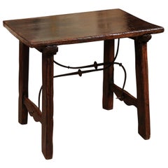 Spanish Walnut Table with Iron Stretcher, Early 18th Century