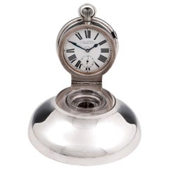 Antique Sterling Silver Capstan Clock Inkwell Saunders & Shepherd