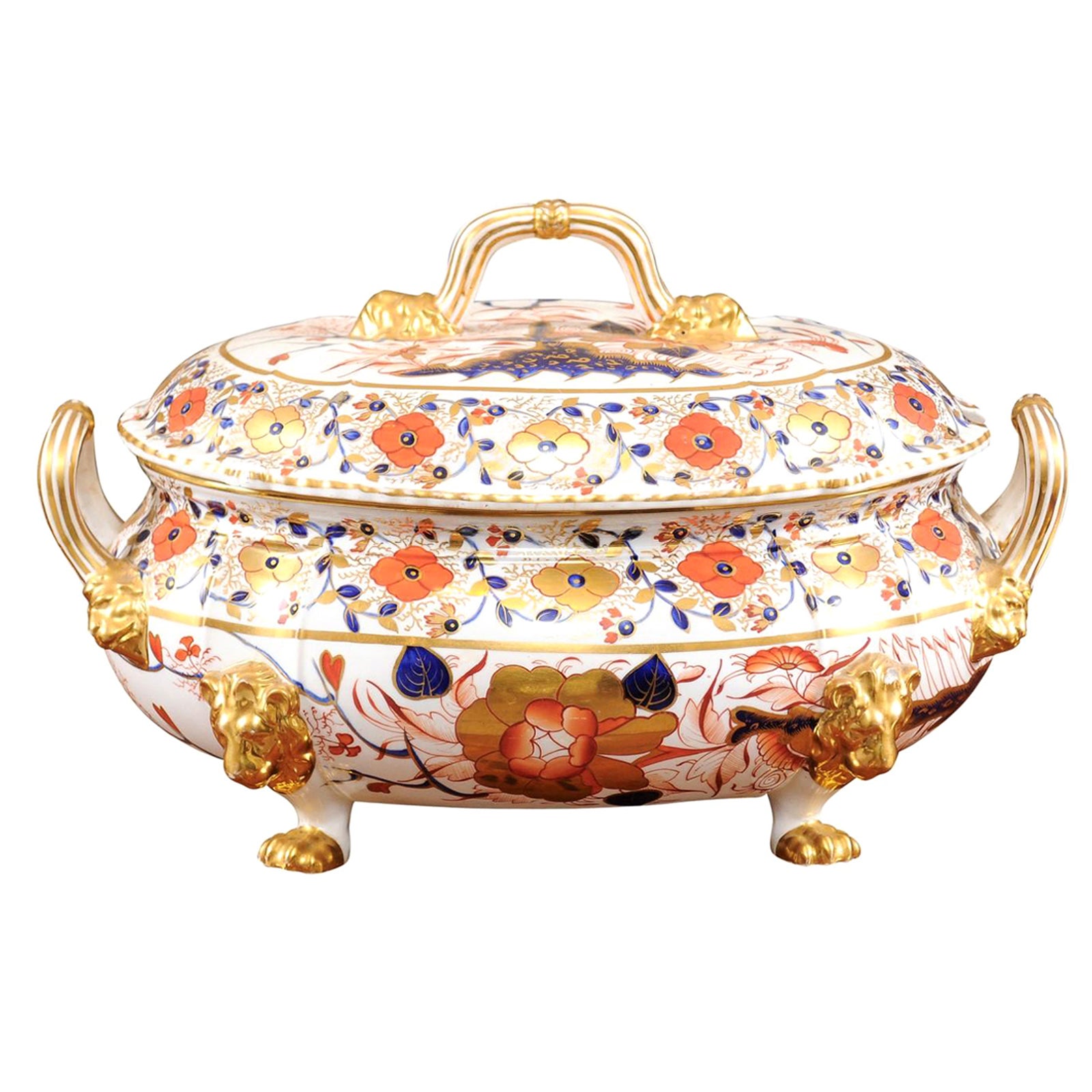 19th Century English Derby Porcelain Tureen with Lid