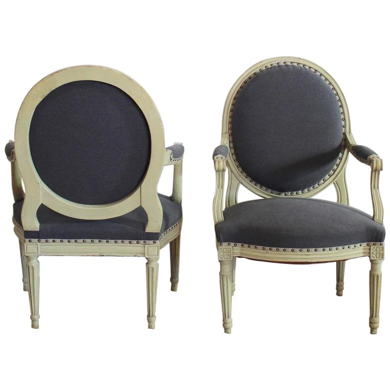 Pair of His & Hers French Fauteuils For Sale