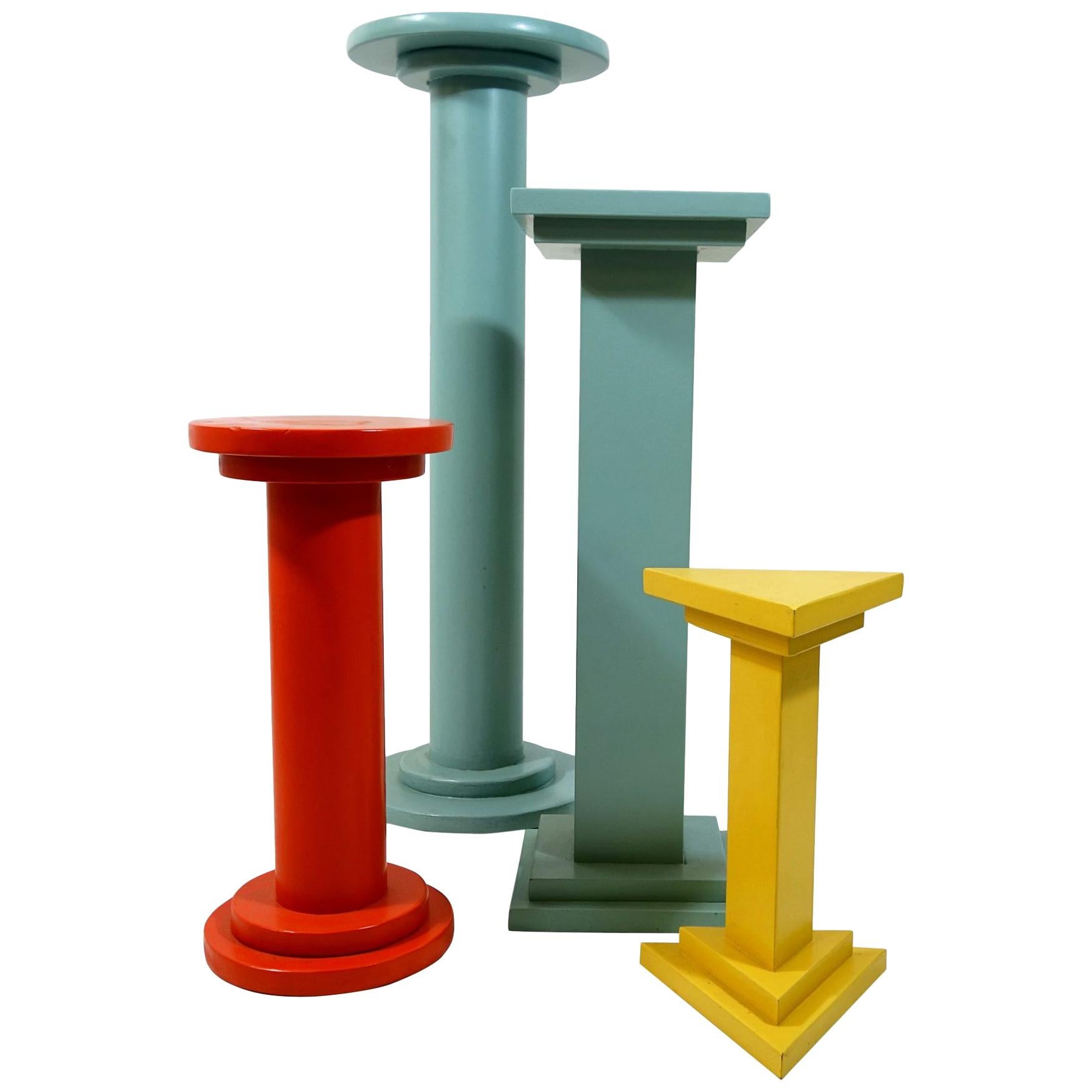 Set of 4 Art Deco Style Wooden Pedestals or Plant Stands in 1930s Colors
