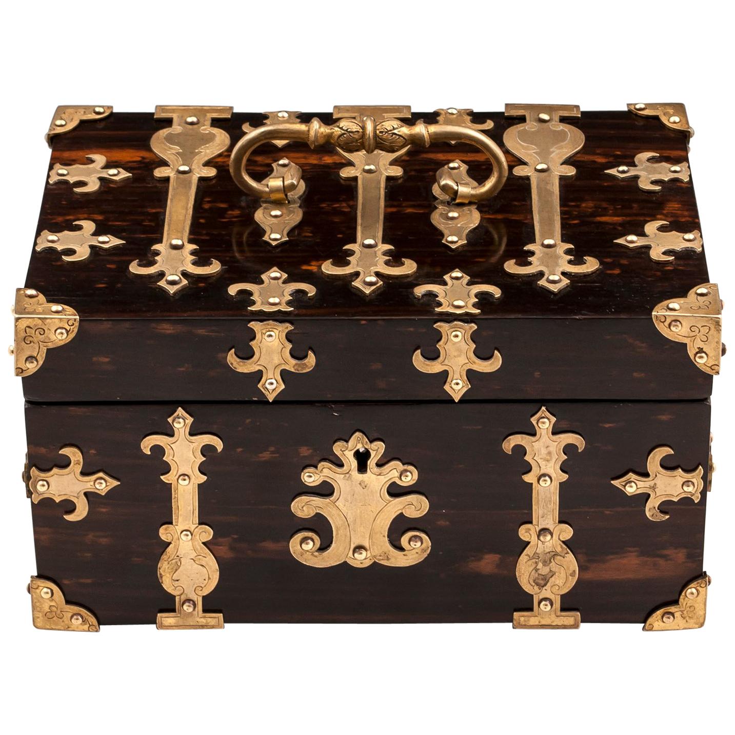Coromandel Brass Trinket Jewelry Box with Brass Mounts, 20th Century