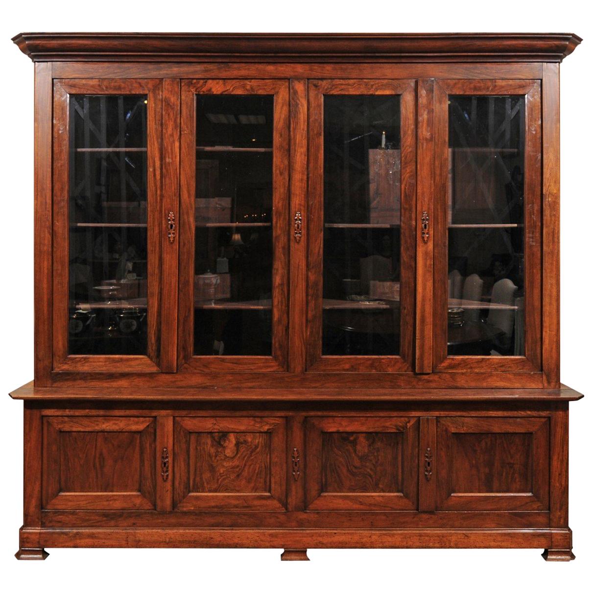 Louis Philippe French Walnut Bookcase, Early 19th Century