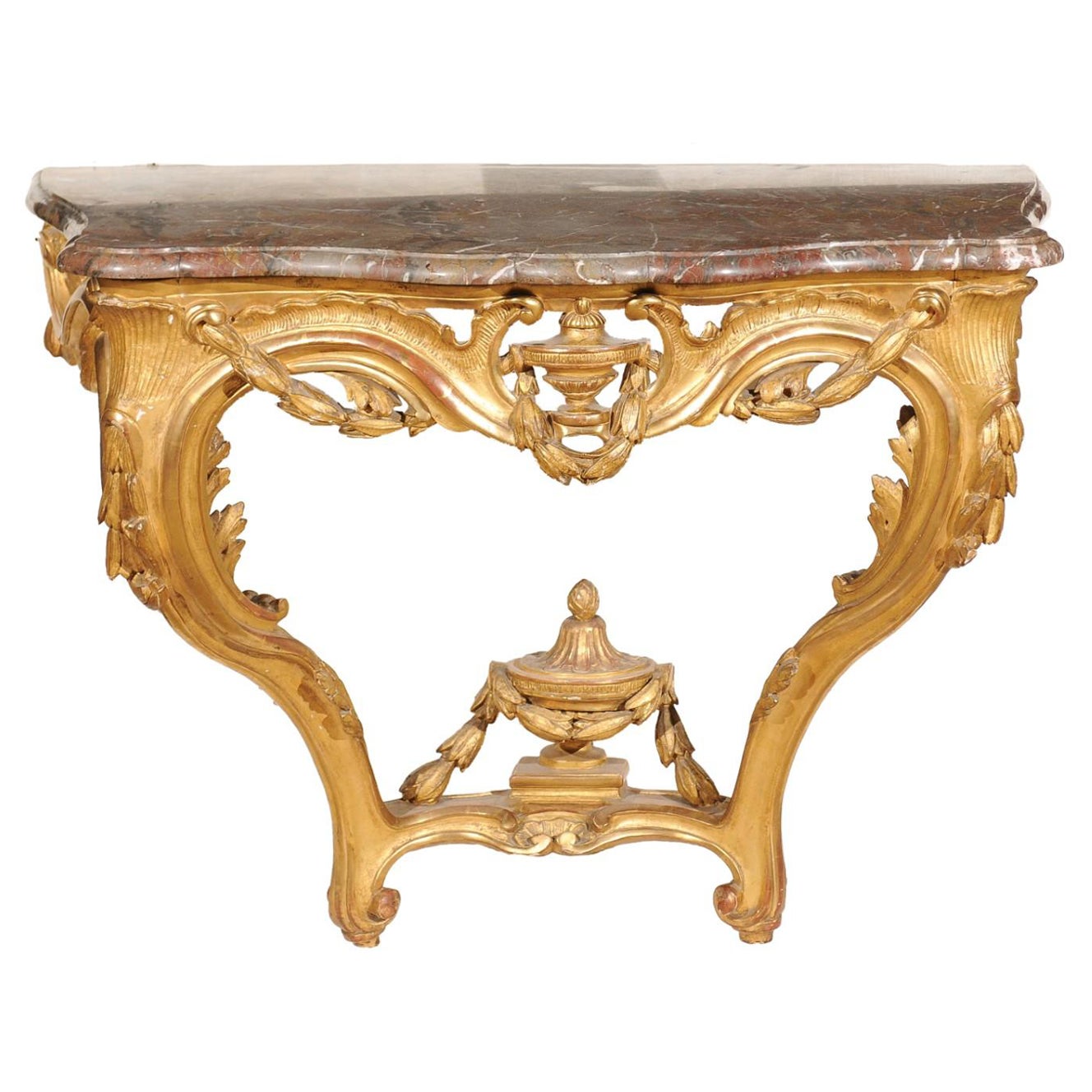 18th Century French Transitional Louis XV/XVI Wall-Mounted Giltwood Console  For Sale