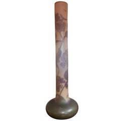 Emile Gallé Art Nouveau France Floral Decoration Tube Cameo Glass Vase, 1910