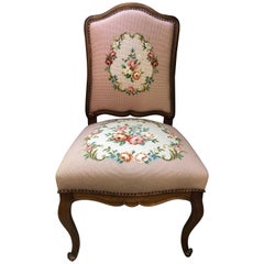 Tapestry Pink Flower French Chair, Louis XV Carved Wood, France ON SALE 