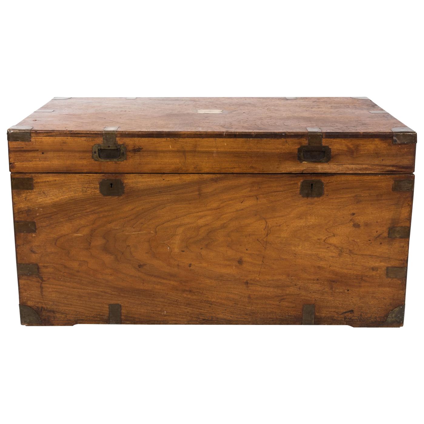 1870s Camphor Wood and Brass Military Campaign Trunk