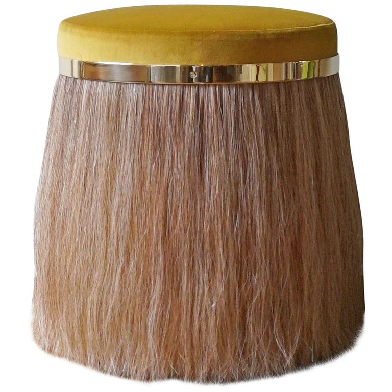 Konekt Thing 1 Stool with Polished Brass and Horsehair, New