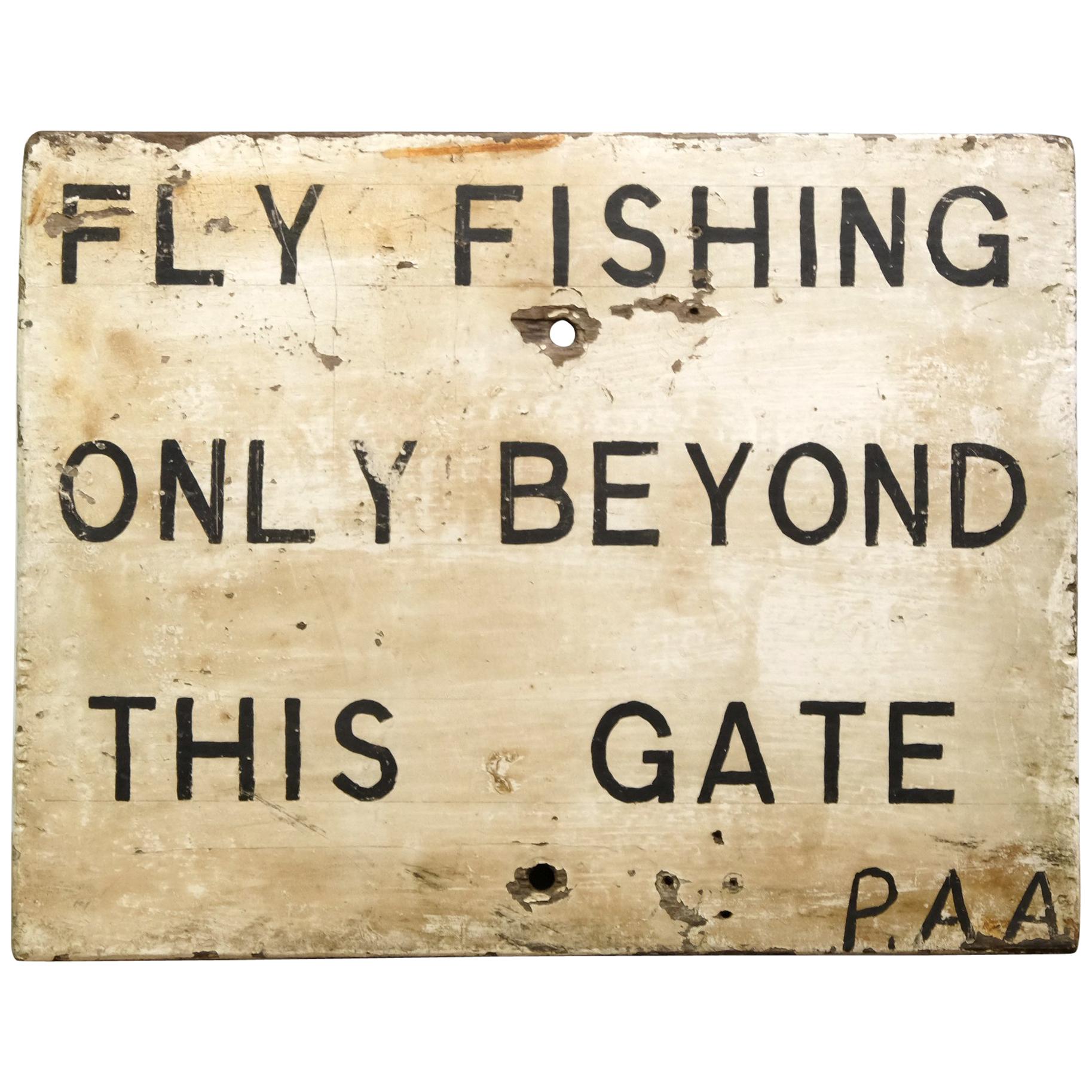 Mid-20th Century English 'Fly Fishing' Naive Hand Painted Sign, Original