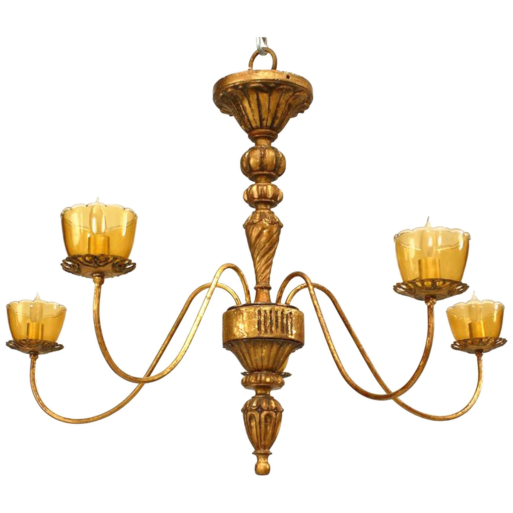 French Louis XVI Style Gilt Metal and Wood Chandelier