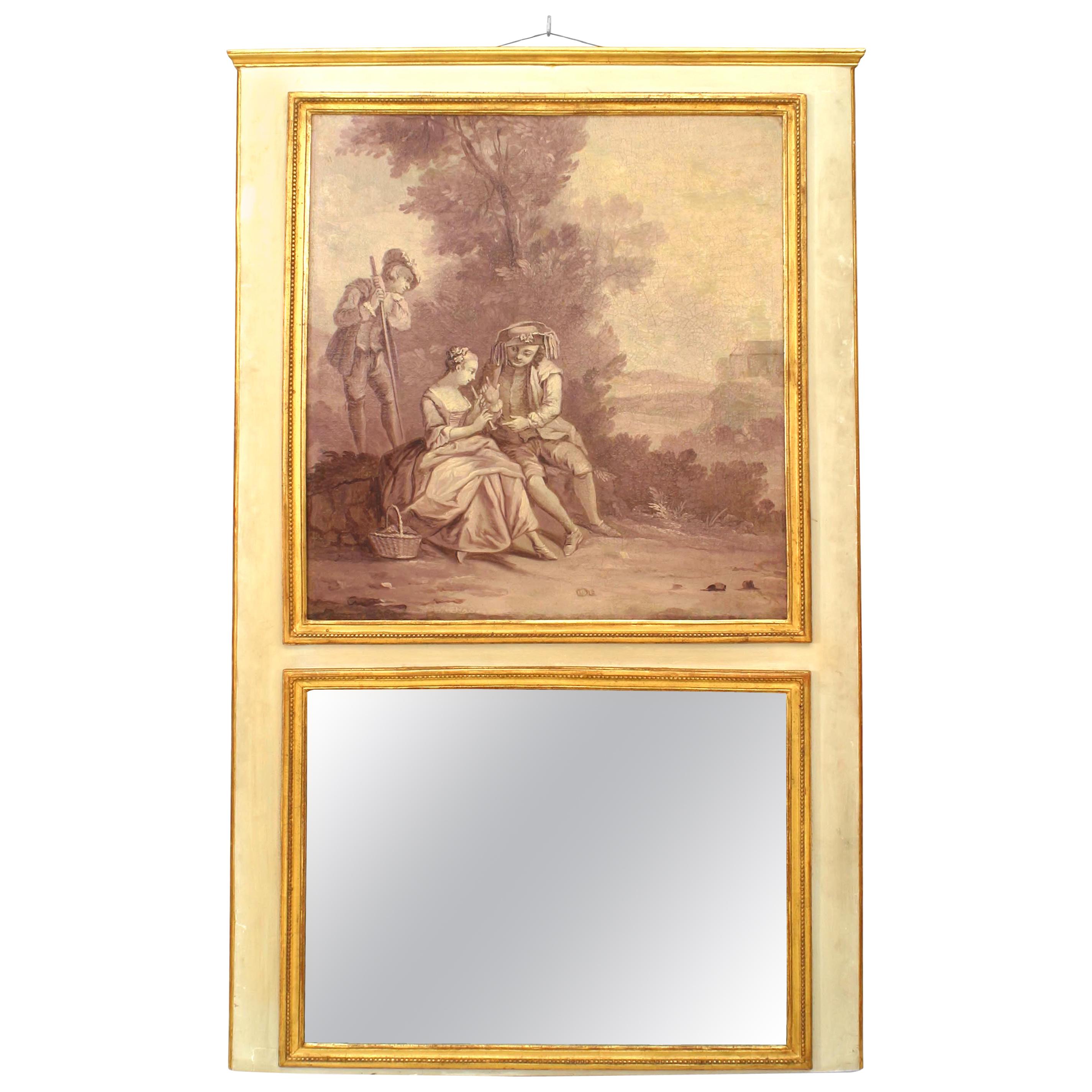 Louis XV Style Painted Romantic Scene Trumeau / Wall Mirror For Sale