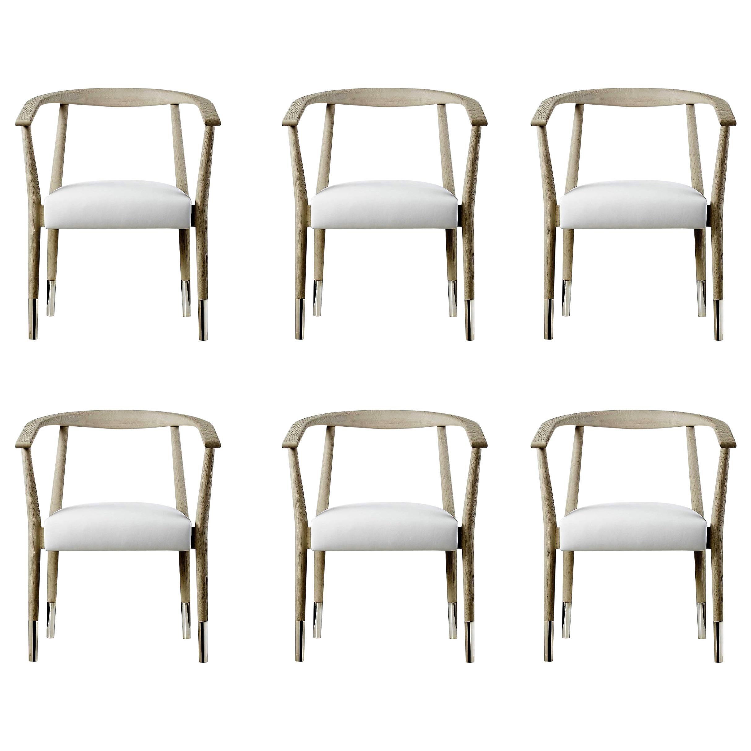 Handcrafted Dining Chairs in Natural Solid Oak and Taupe Velvet For