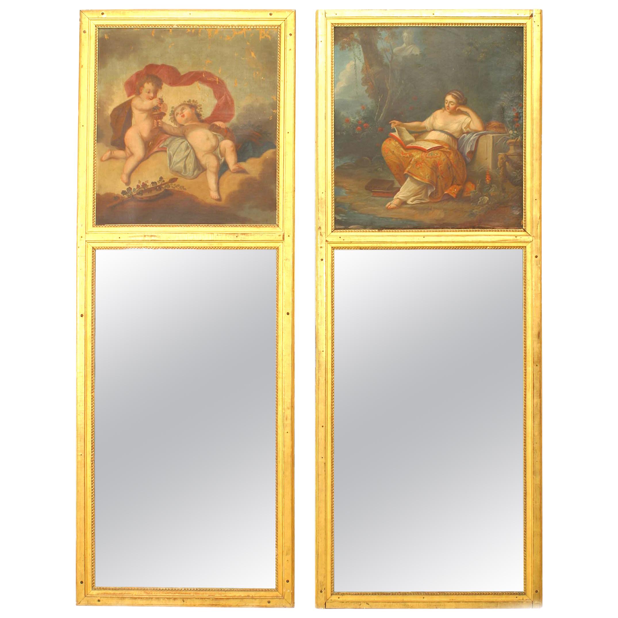 Paar Louis XV vergoldetes Holz Trumeau / Wandspiegel