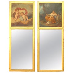 Pair of Louis XV Gilt Wood Trumeau / Wall Mirrors