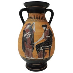 Vintage Encaustic Hand Painted Terracotta Greek Vase with Handle
