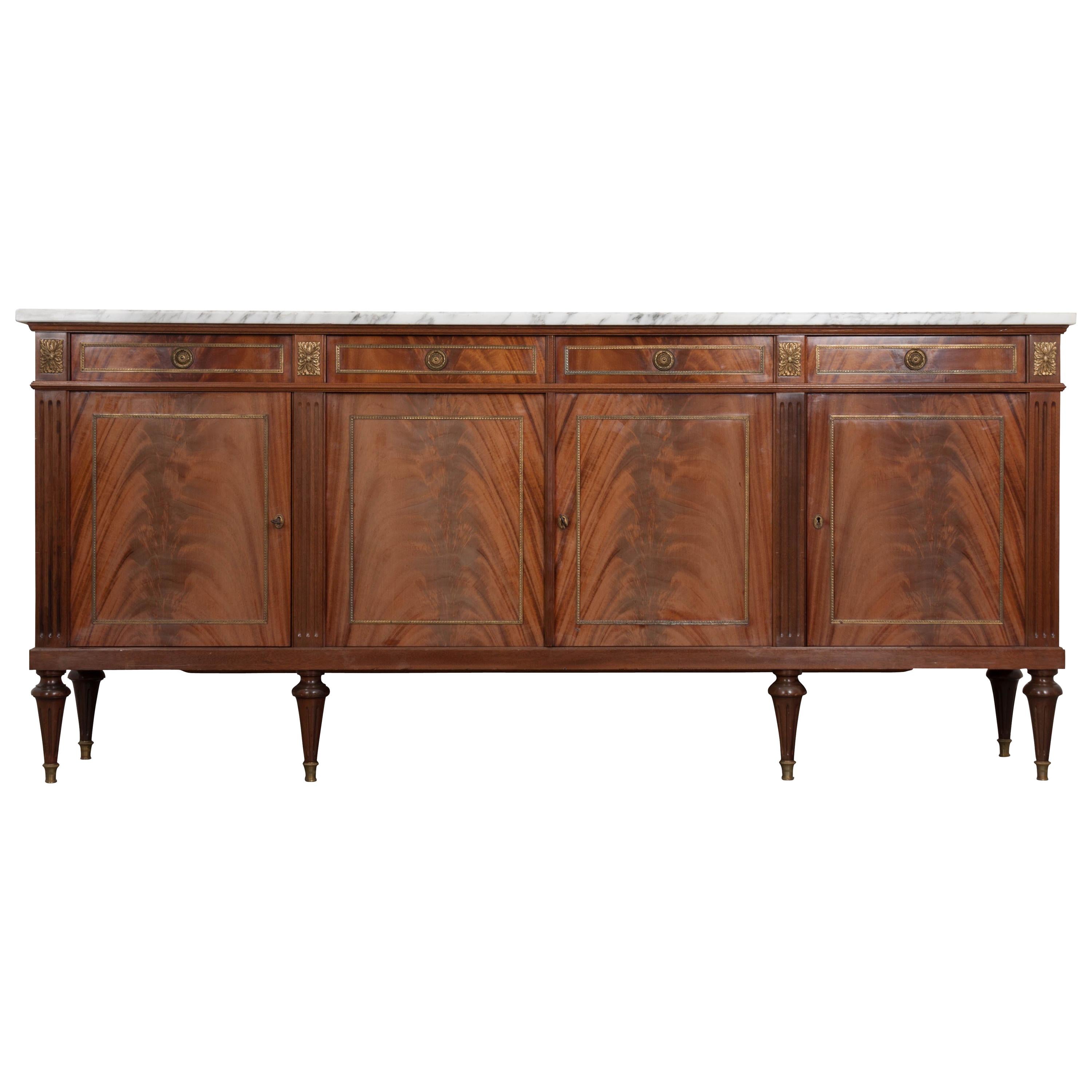 French 1960s Louis XVI-Style Mahogany Enfilade with Marble Top