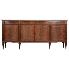 Vintage French 1960s Louis XVI-Style Mahogany Enfilade with Marble Top