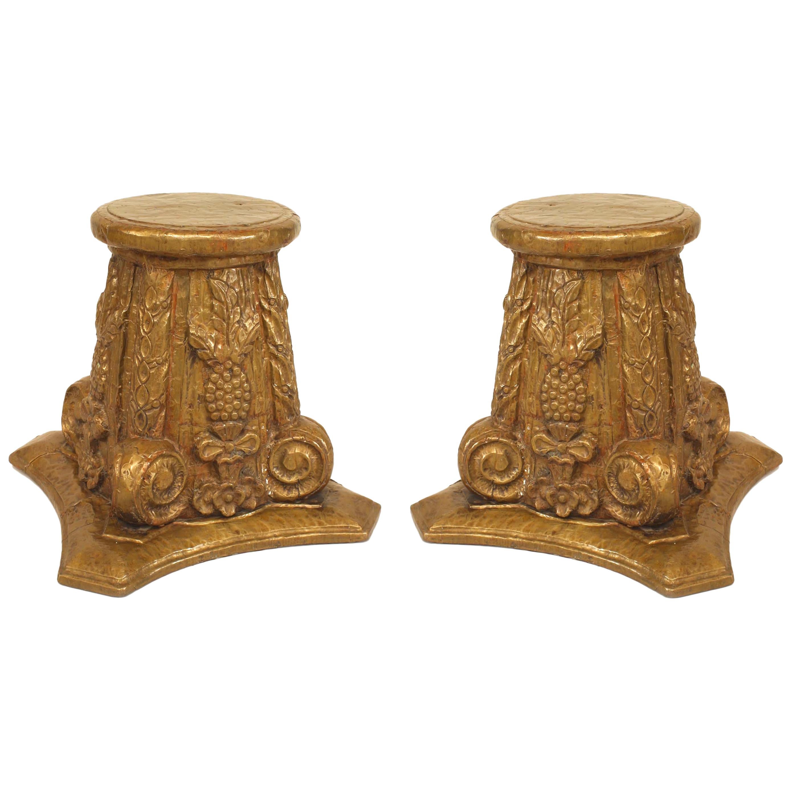 Pair of French Art Deco Corinthian Column Taborets For Sale