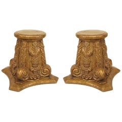 Pair of French Art Deco Corinthian Column Taborets