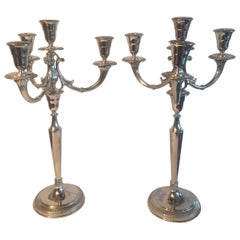 Pair of Mid-20th Century Italian 800 Silver Candelabra Candleholders
