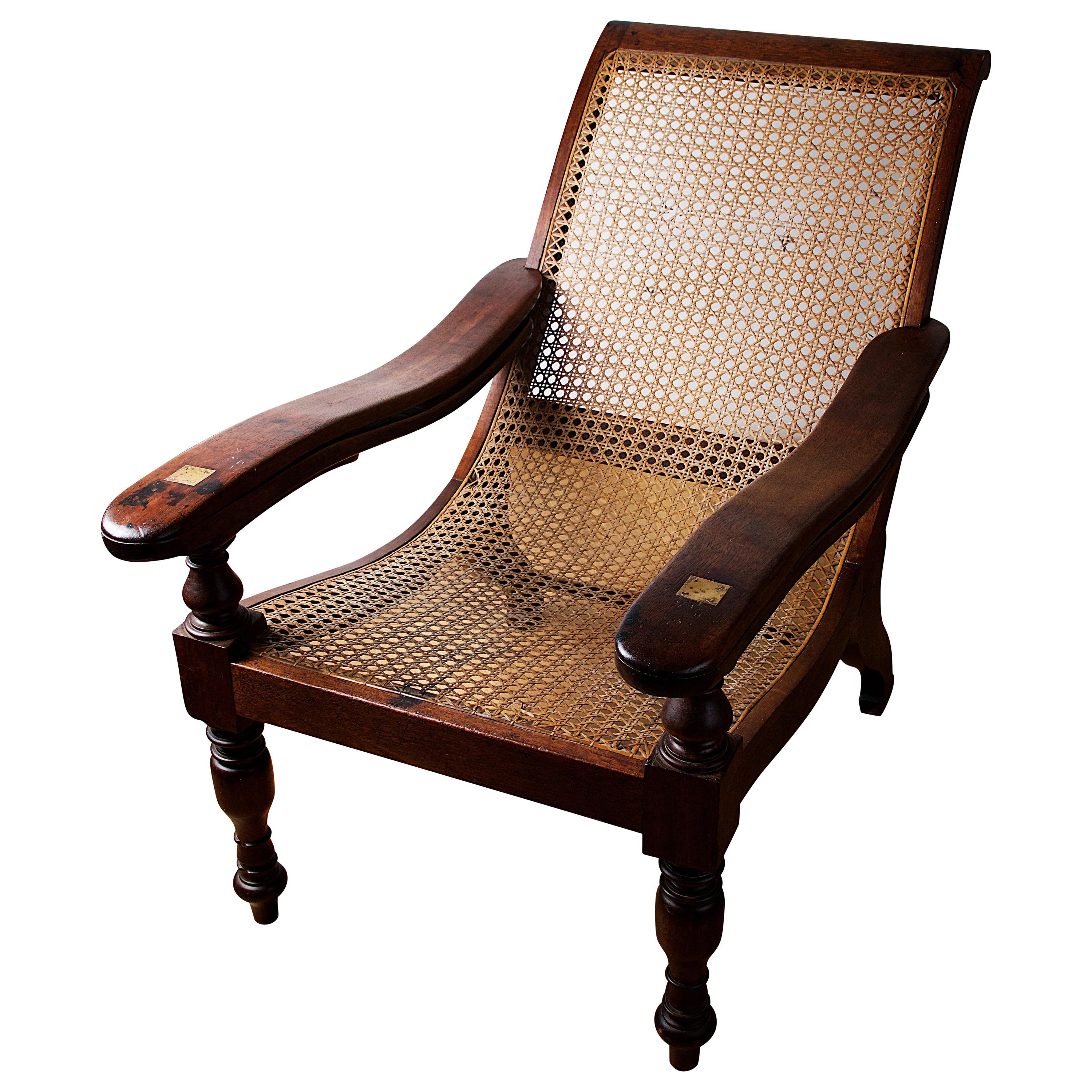 Victorian Teak and Rattan Plantation Steamer Chair For Sale