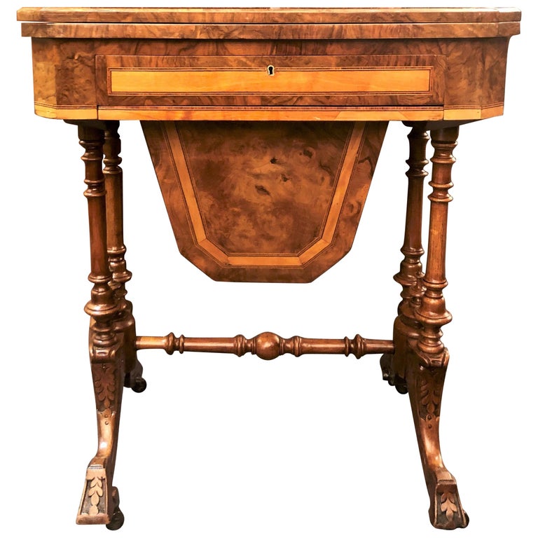 Antique English Burled Walnut Games Table, Exotic Wood ...