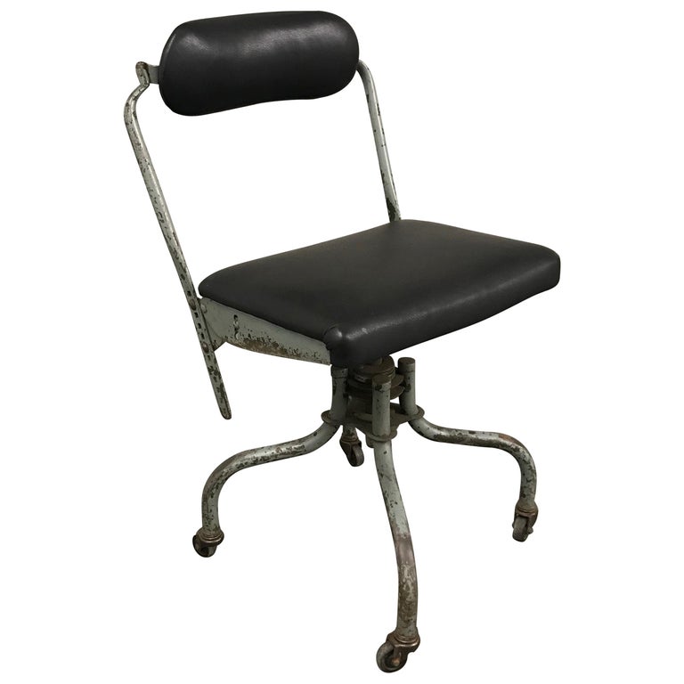 Industrial Leather Swivel Desk Chair by Fritz Cross For Sale