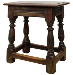 Antique Charles I English Oak Joint Stool, 17th Century, Side Table