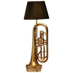 Table Lamp Made of an American Cornet Flaps Trumpet from 1920s in Art Deco Style