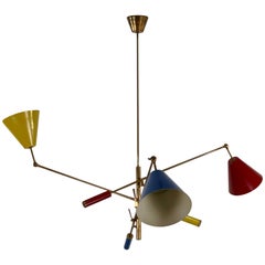 Arredoluce "Triennale" Three-Arm Brass Chandelier, Italy, 1950s