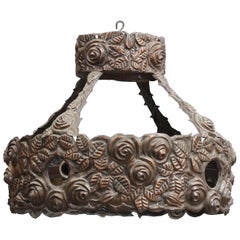 Art Deco Copper Flower Ceiling Lamp Base, 1900s