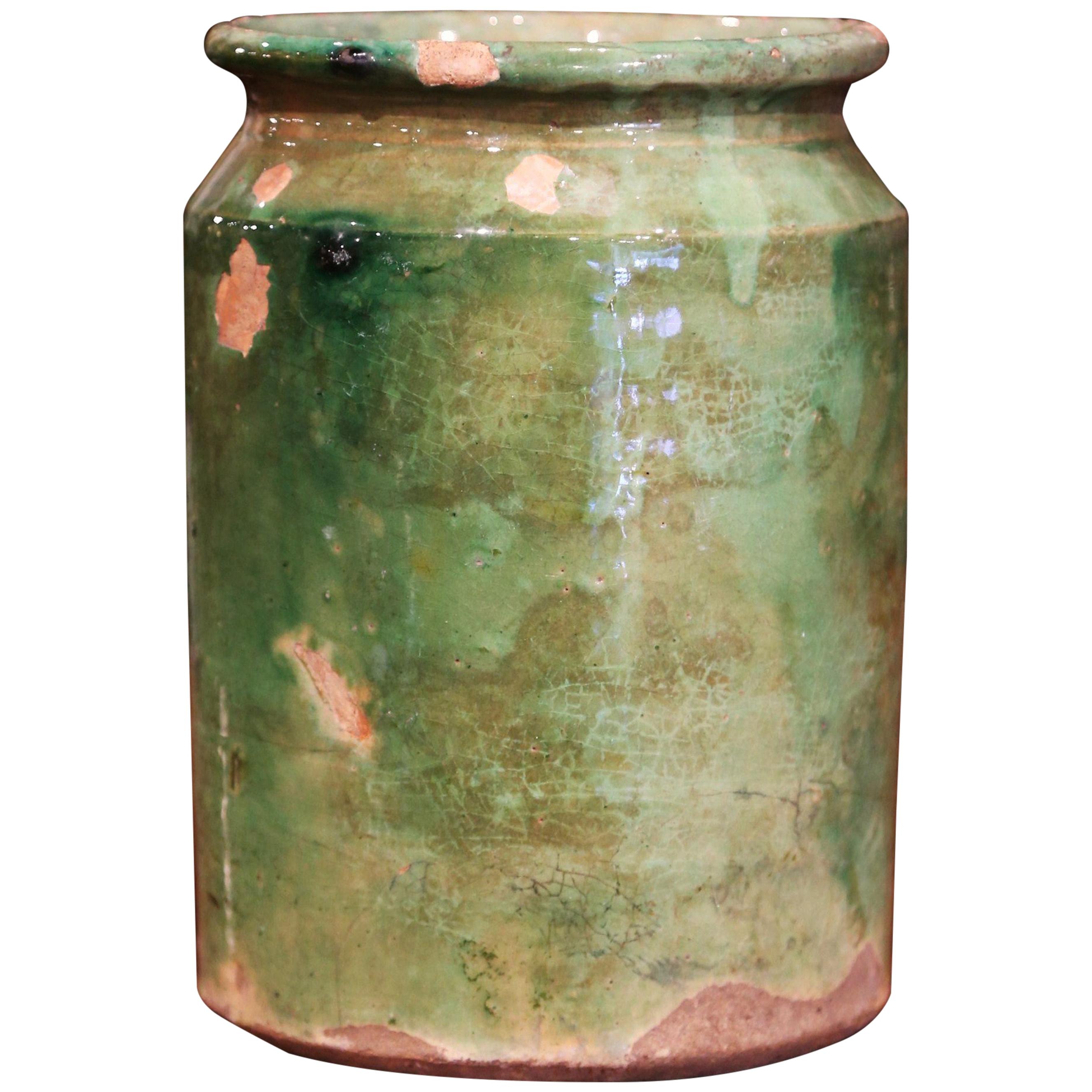 19th Century French Glazed Terracotta Kitchen Utensils Pot from Provence