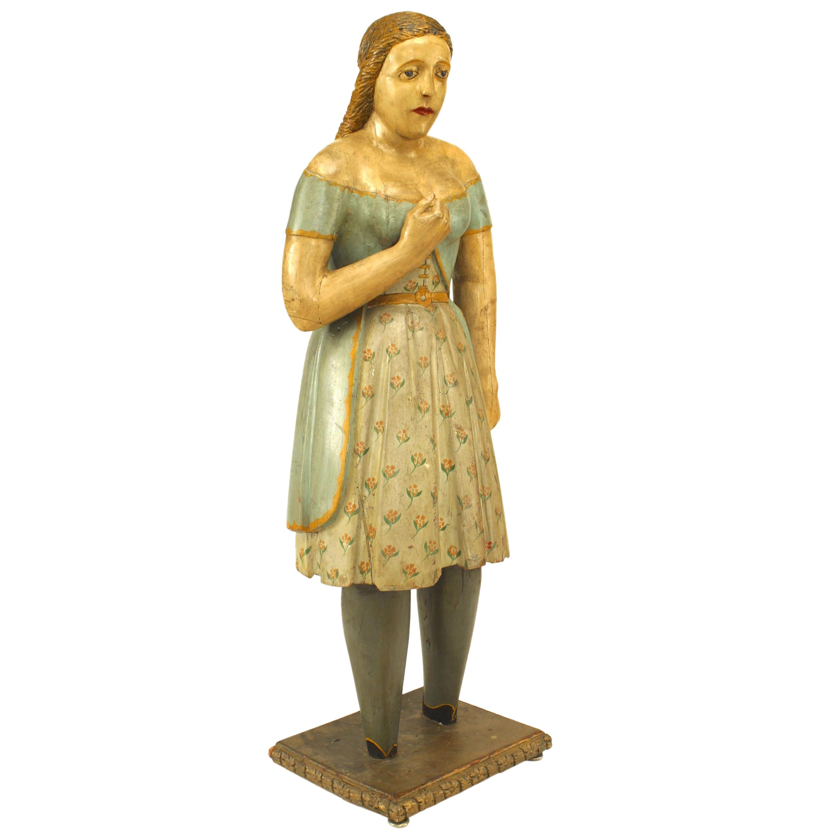 Country Style Wooden Girl Figure For Sale