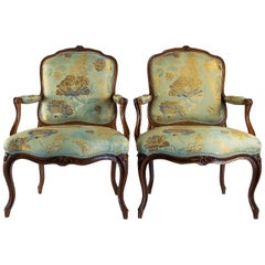 Antique Stamped by Louis Delanois Louis XV Period Pair of Large Armchairs, circa 1765