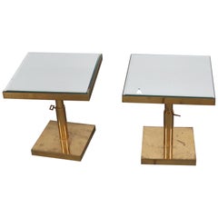 Pair of Adjustable Brass with beveled mirror tops Mid-Century Modern End Tables
