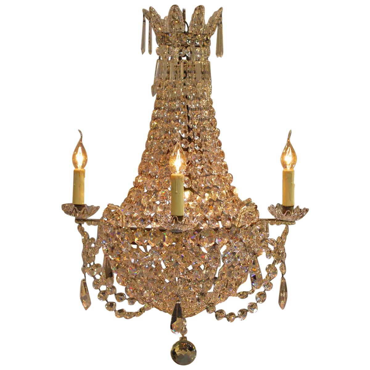 Antique French Empire “sac de perles” Crystal Lustre or Chandelier