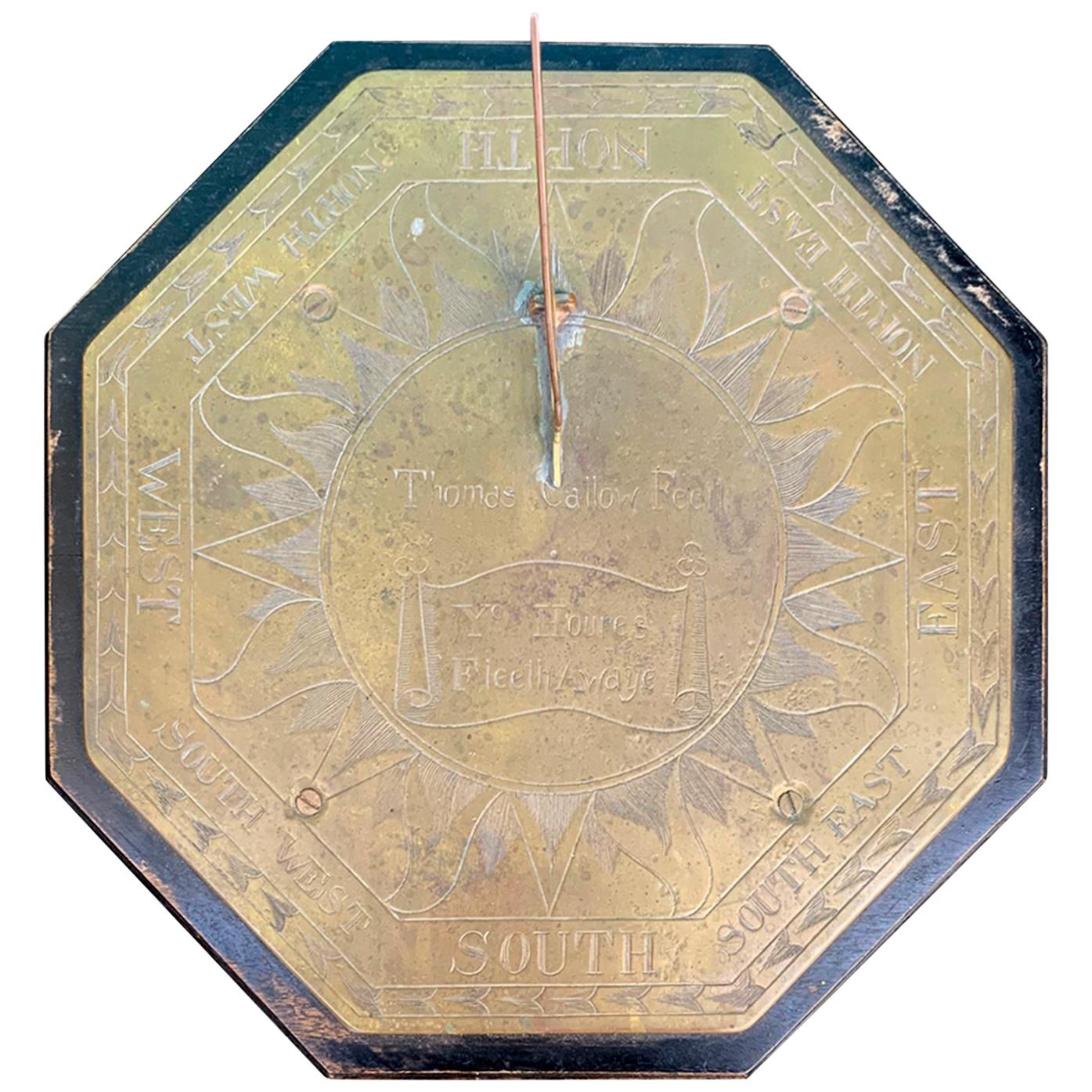 19th Century English Brass Sundial, Engraved "Made by Thomas Callow" For Sale