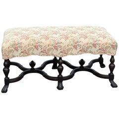 English Jacobean Style Carved Walnut Tapestry Bench C1860s